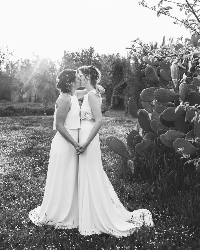 MEWS BRIDES ➕ Our stunning brides Olivia and Katie wearing @lauredesagazan & @rimearodaky, such a beautiful couple . . . #themewsbrides